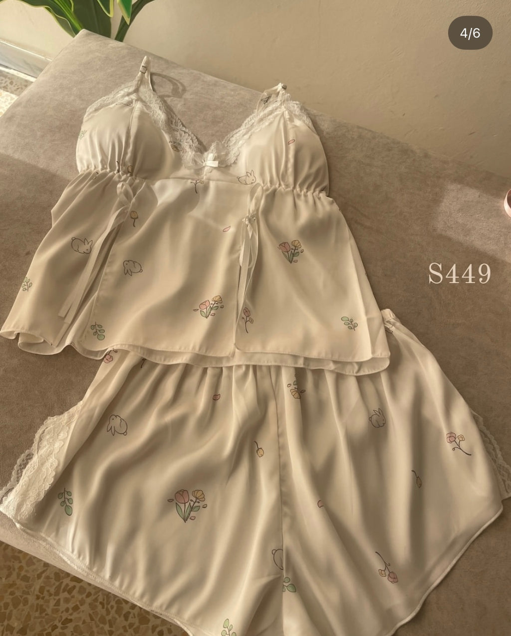 Cuty Rabbit Details Satin Set