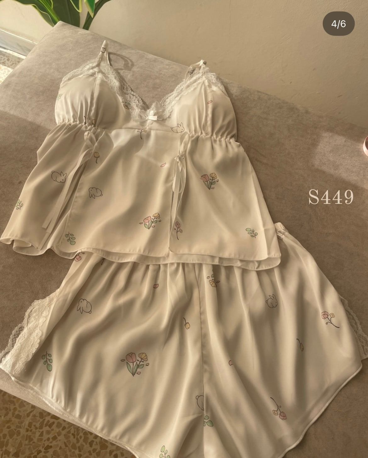 Cuty Rabbit Details Satin Set