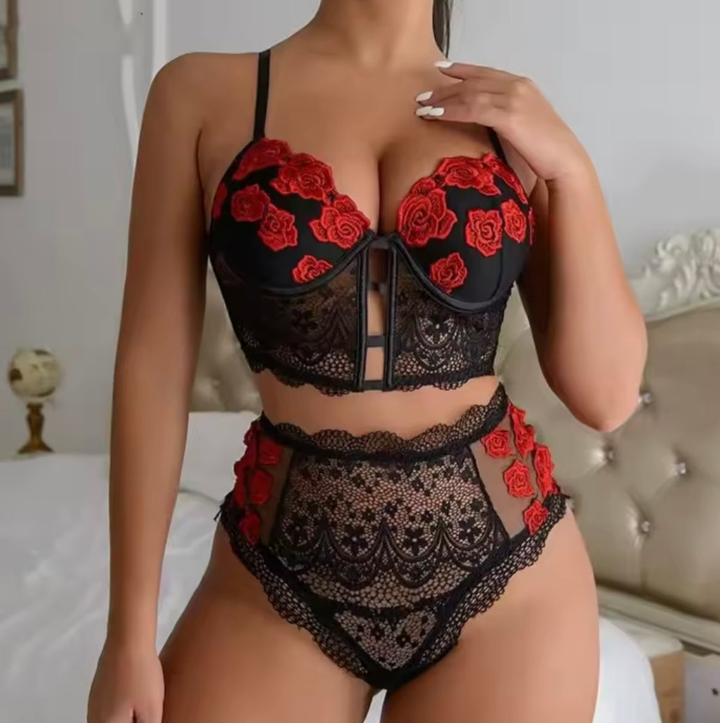 Red & Black Floral Set