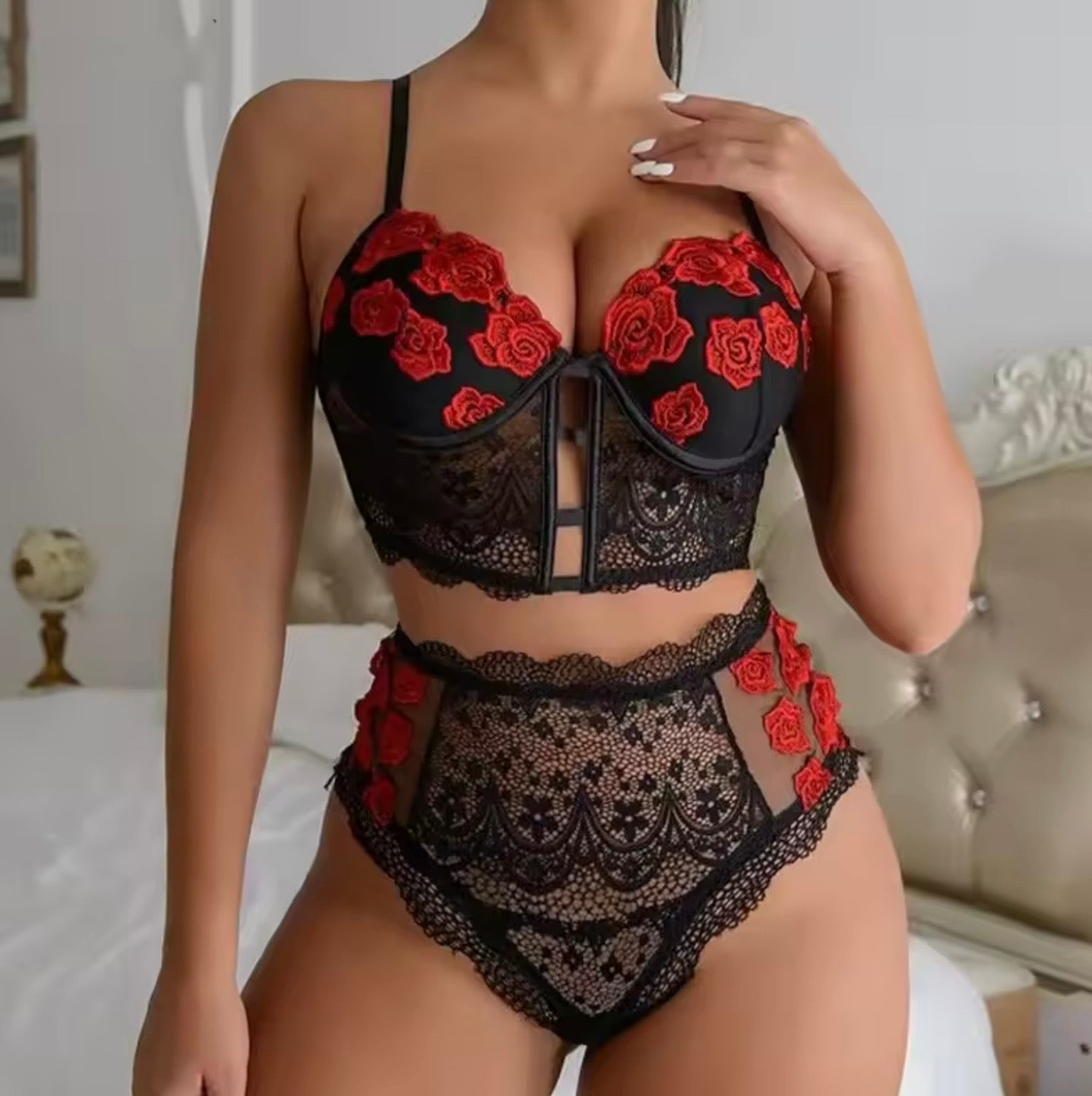 Red & Black Floral Set