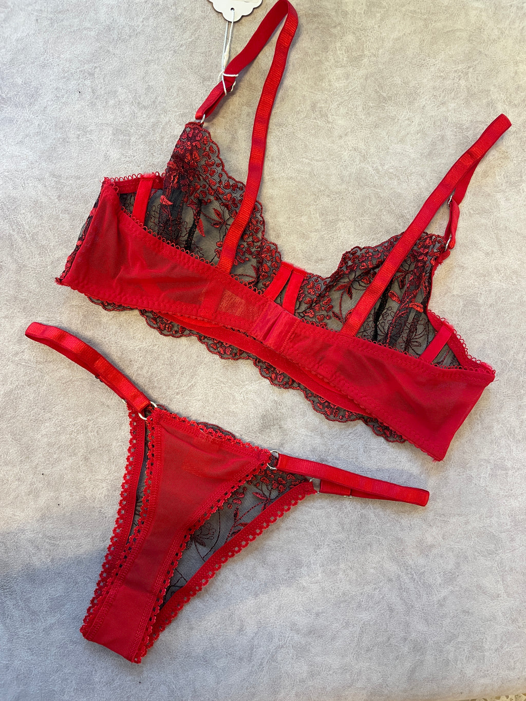 Embroidered floral & Heart Mesh Underwear Set