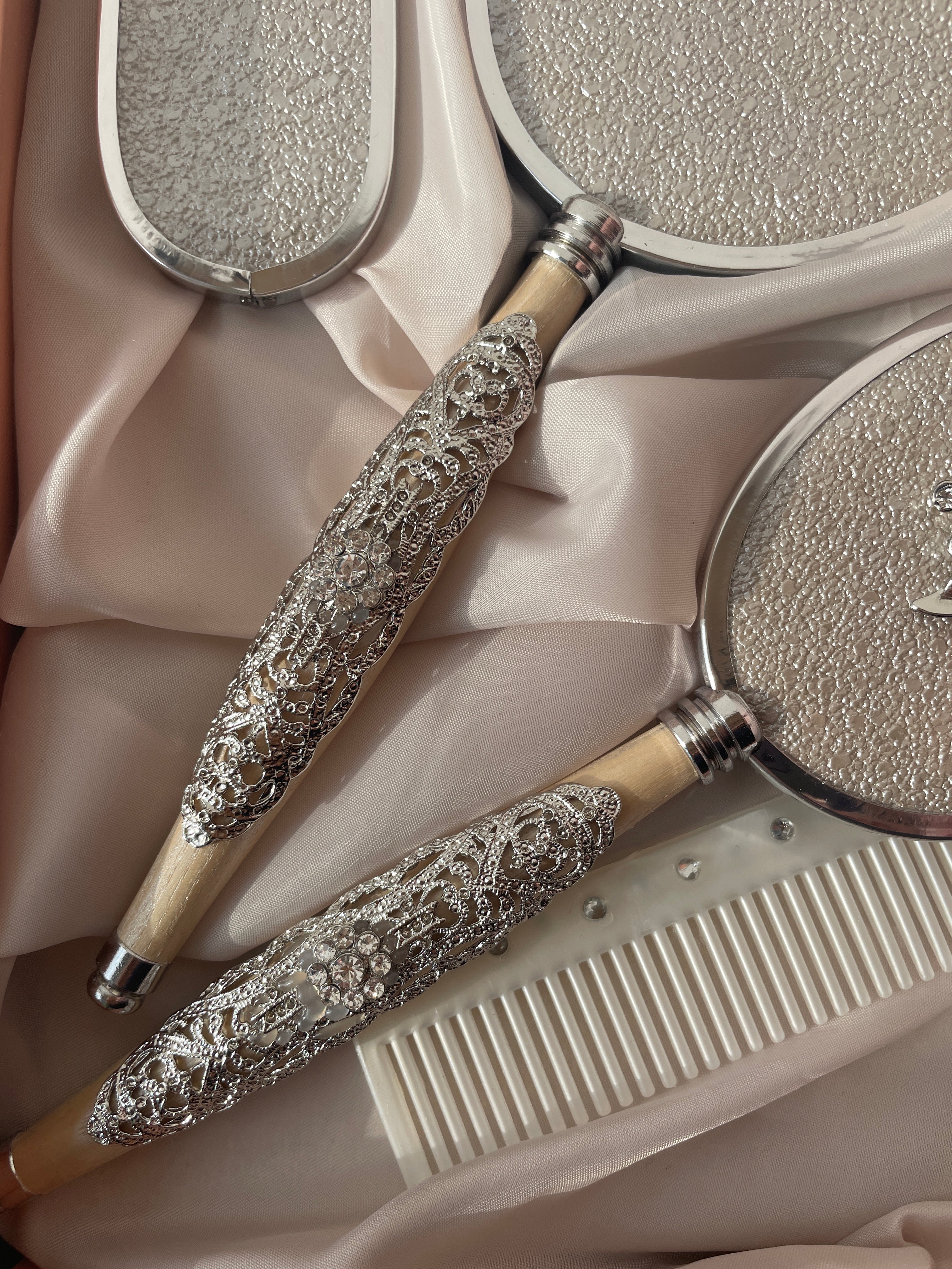 Royal Vanity Mirror Set Strass Flower Gul