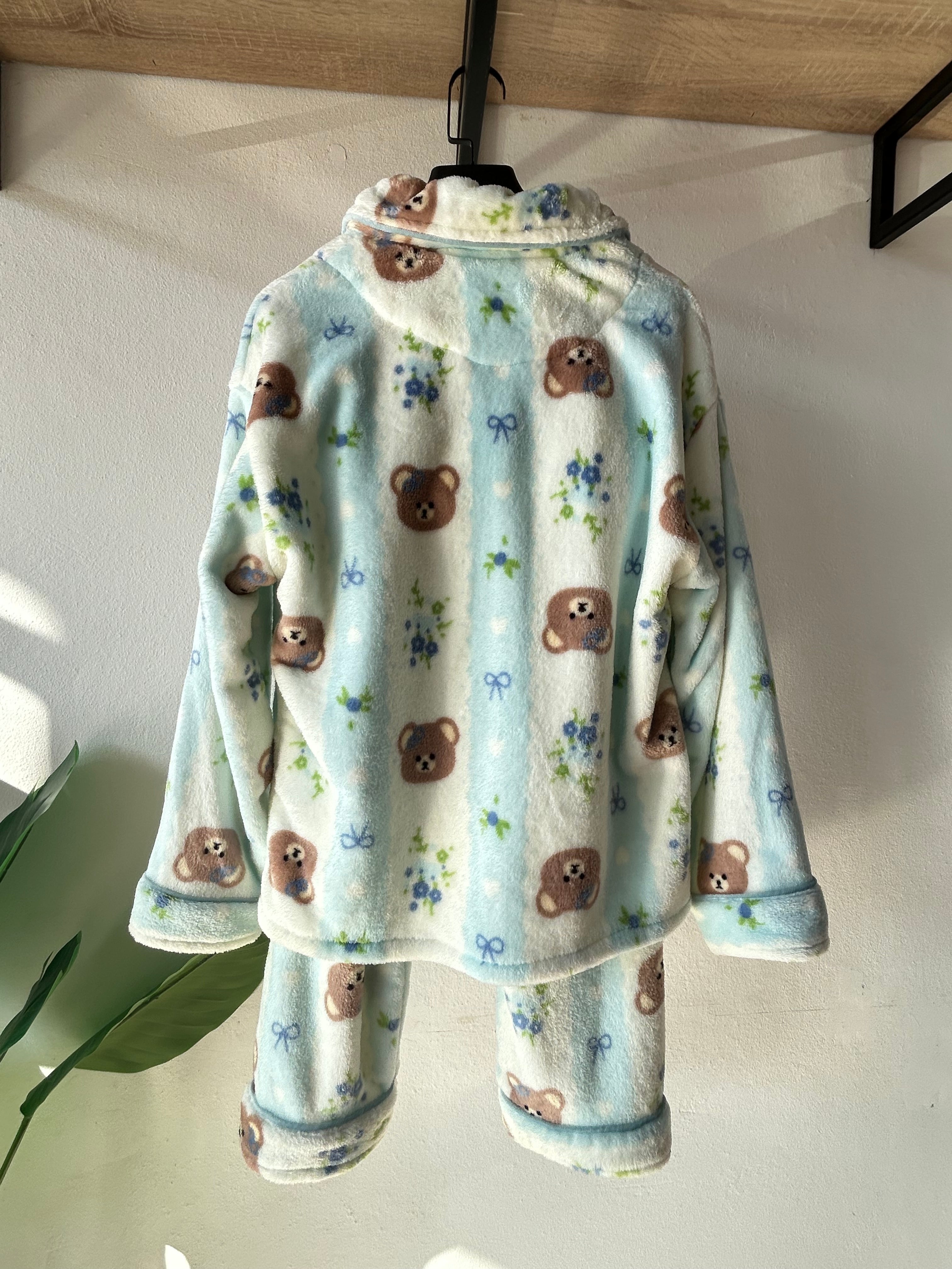 🐻Teddy bear striped blue Cute Winter PJ S333