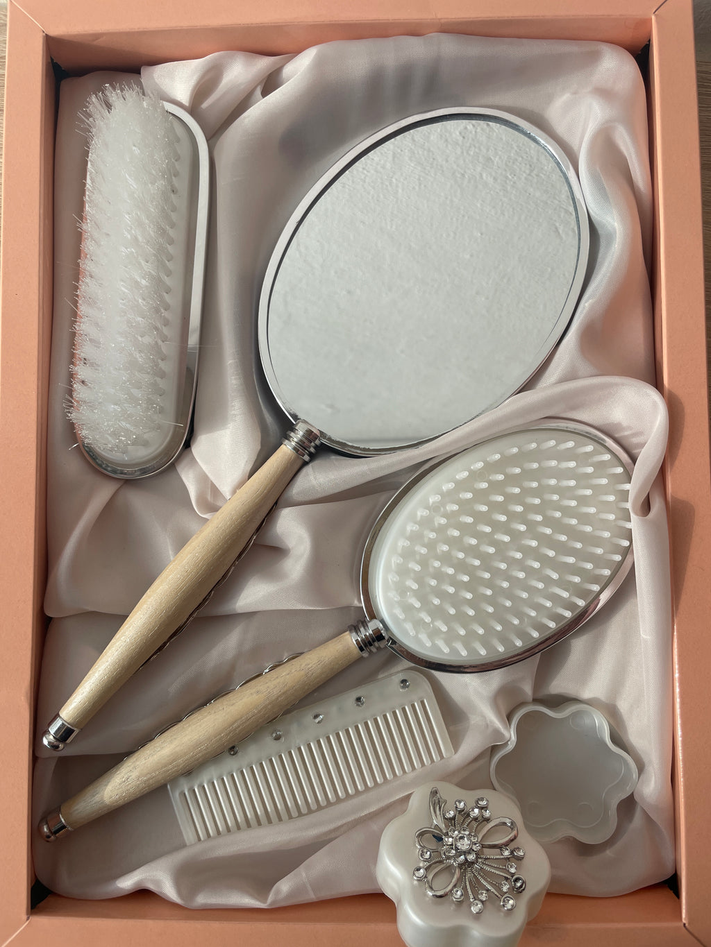 Royal Vanity Mirror Set Strass Flower Gul