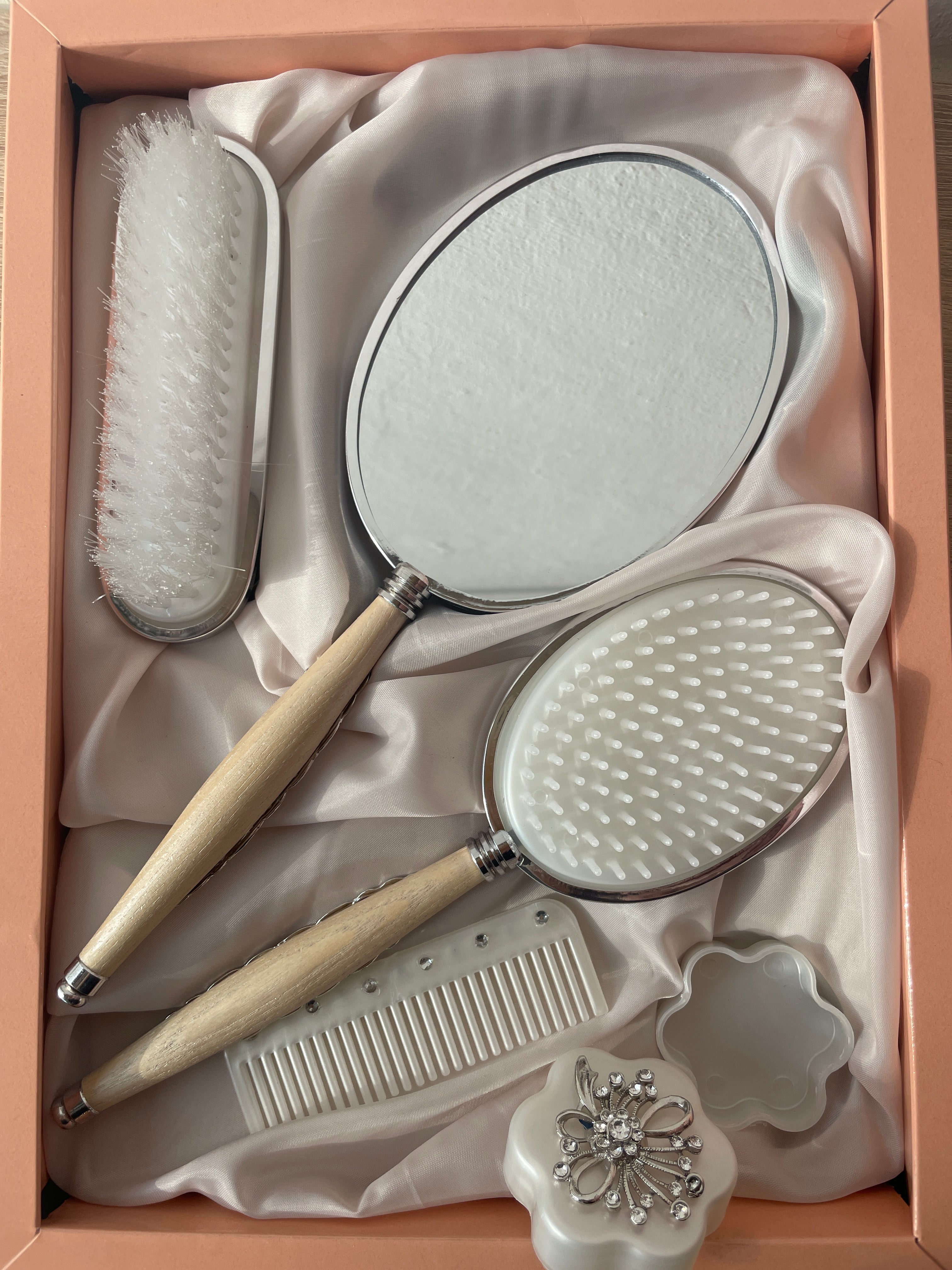 Royal Vanity Mirror Set Strass Flower Gul