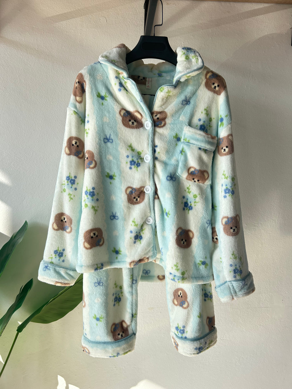 🐻Teddy bear striped blue Cute Winter PJ S333