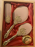 Royal Vanity Mirror Set Golden bouquet flower bunch camom