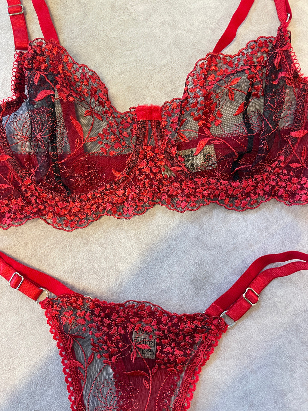 Embroidered floral & Heart Mesh Underwear Set