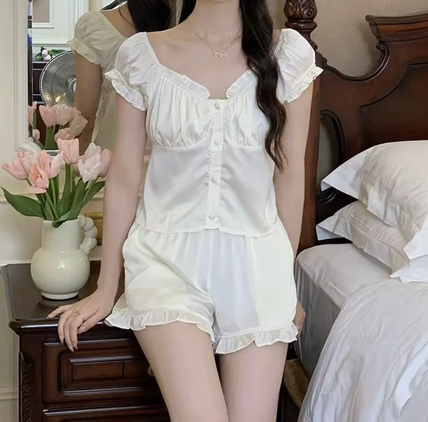 Vintage Ruffle Satin Set