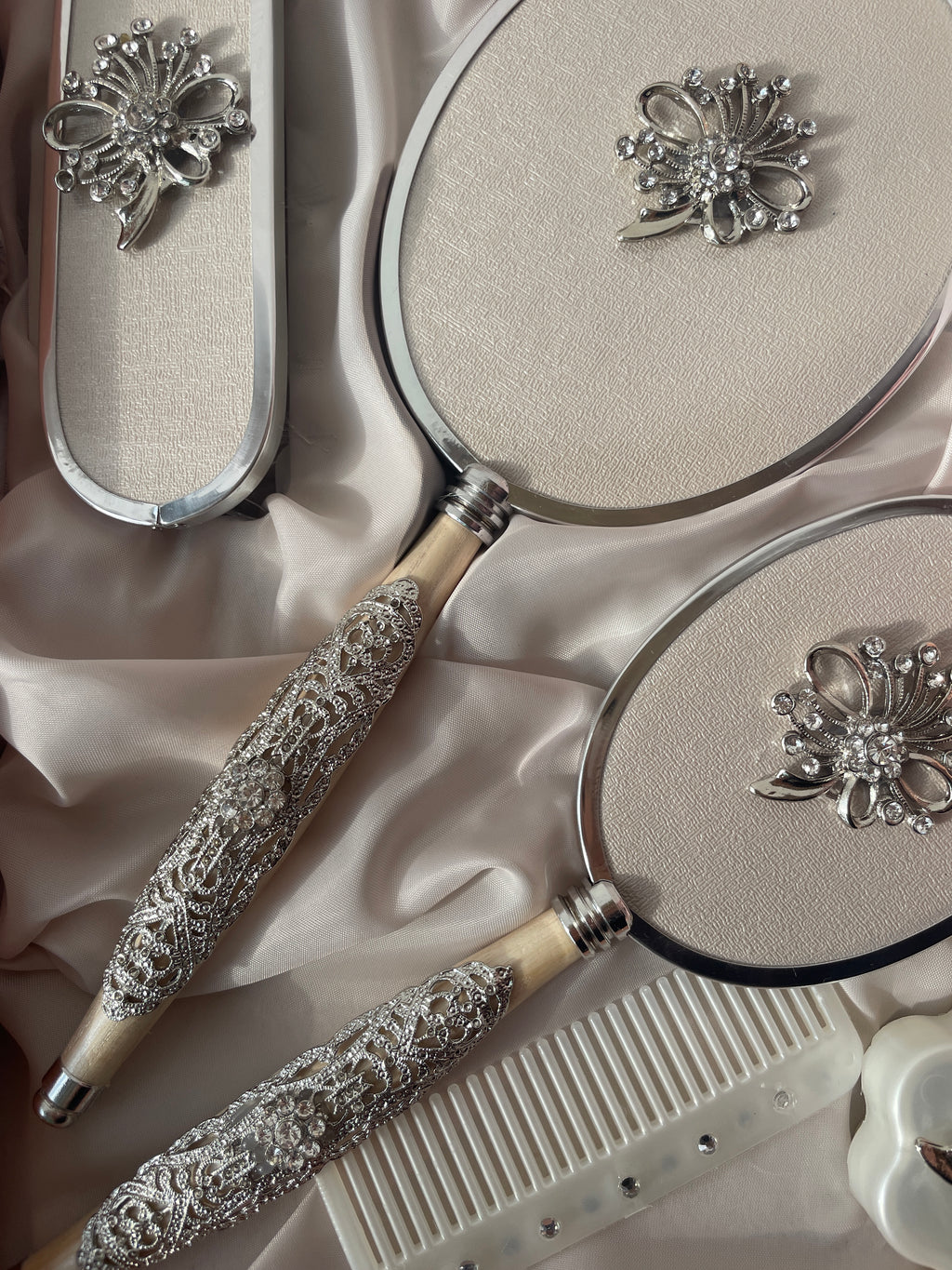 Royal Vanity Mirror Set Strass Flower Gul