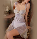 Embroidered Ruffle shoulder satin Night Dress
