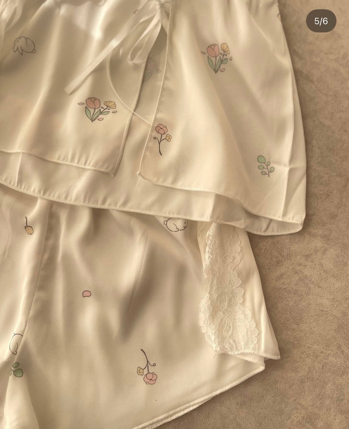 Cuty Rabbit Details Satin Set