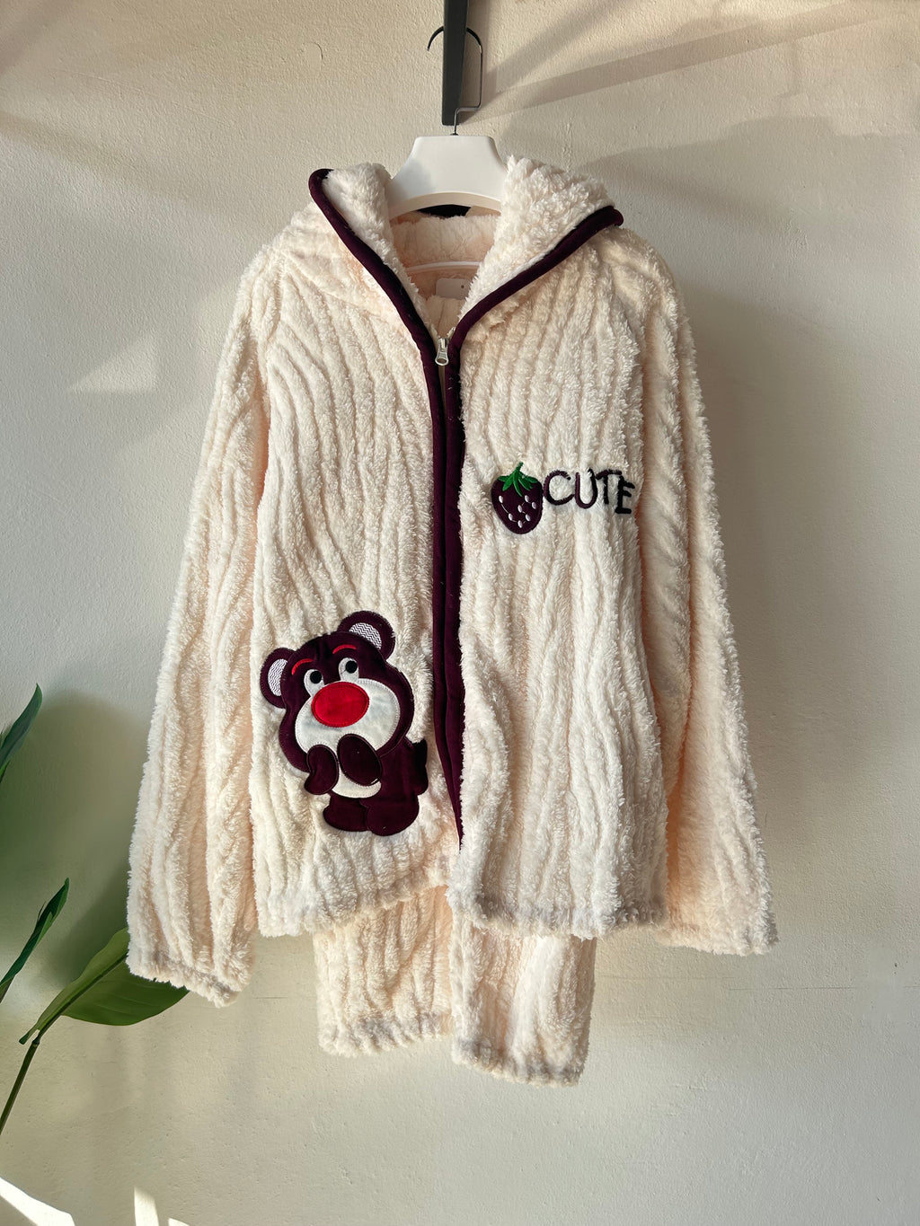 Zipper Bear grape design Flannel Comfy Winter Pajamas S345