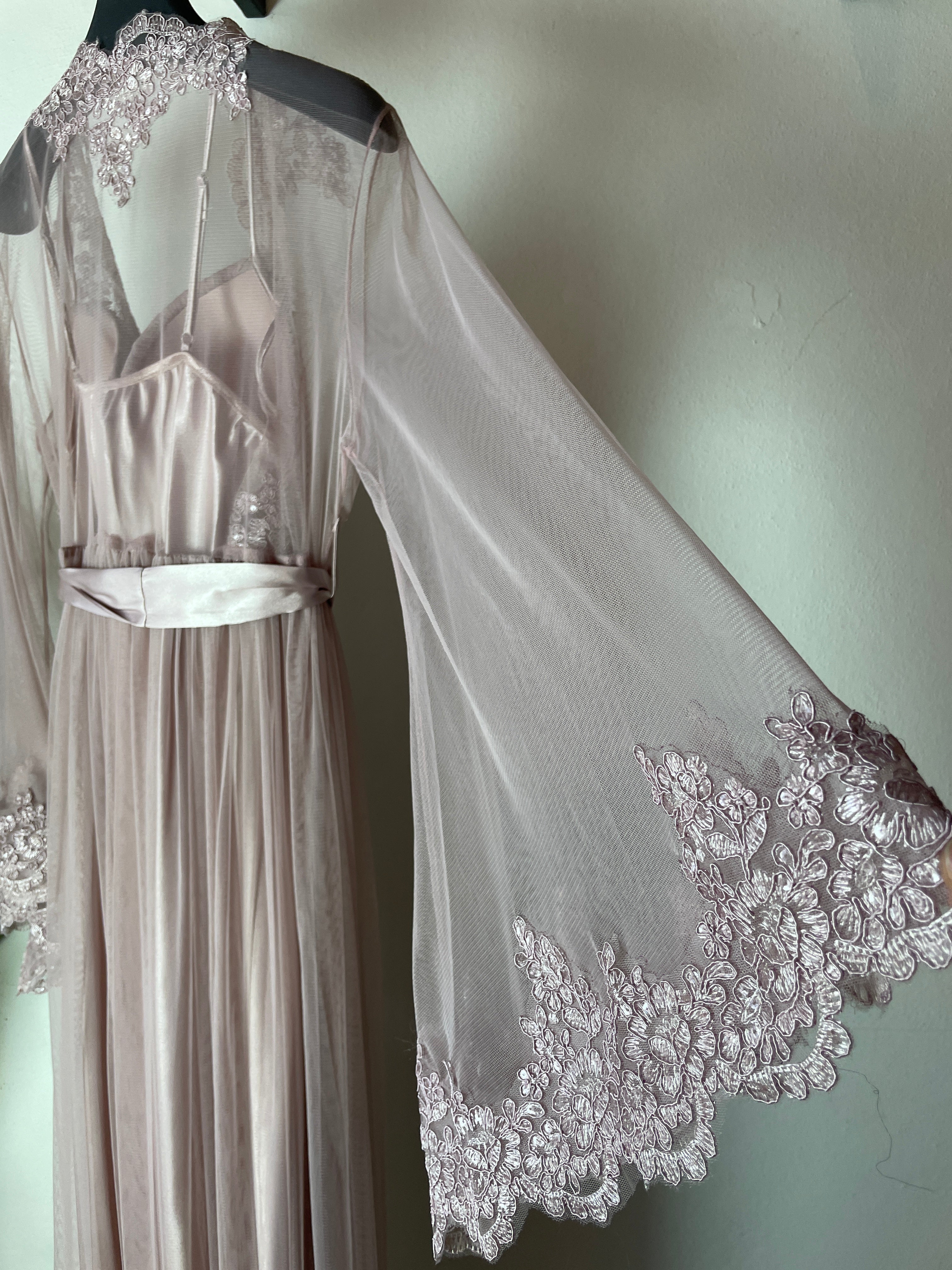 Pink Dress & Robe Set with Delicate Embroidered Details S525