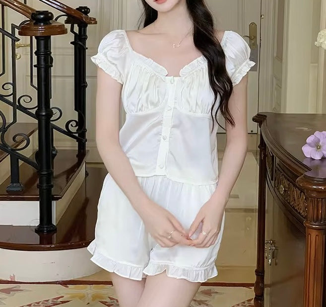 Vintage Ruffle Satin Set