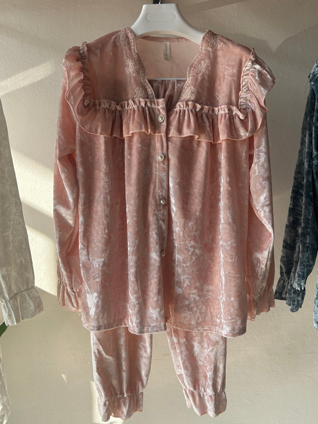 🎀 Luxury Princess Velour Pajama Set | Pearl Buttons S325