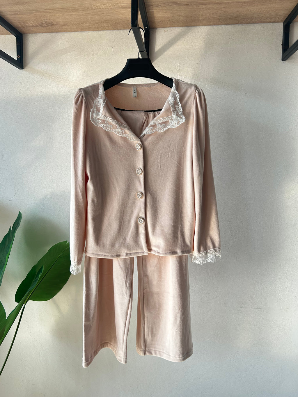 Velvet Princess style lace trim PJ with pearl button🎀S589