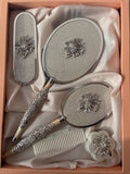 Royal Vanity Mirror Set Strass Flower Gul